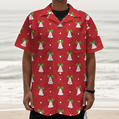 Cute Christmas Bell Pattern Print Textured Short Sleeve Shirt