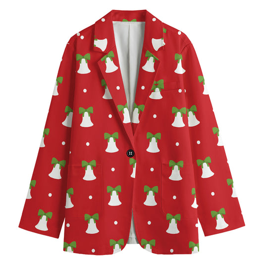 Cute Christmas Bell Pattern Print Women's Cotton Blazer