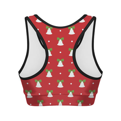 Cute Christmas Bell Pattern Print Women's Sports Bra