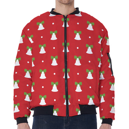 Cute Christmas Bell Pattern Print Zip Sleeve Bomber Jacket