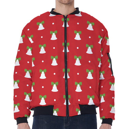Cute Christmas Bell Pattern Print Zip Sleeve Bomber Jacket