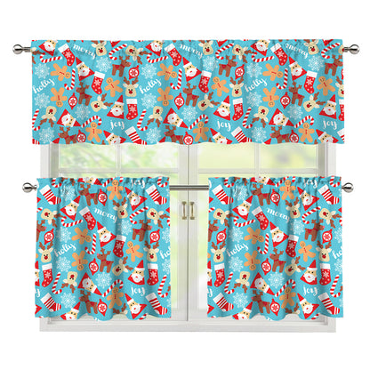 Cute Christmas Elements Pattern Print 3 Piece Kitchen Curtains