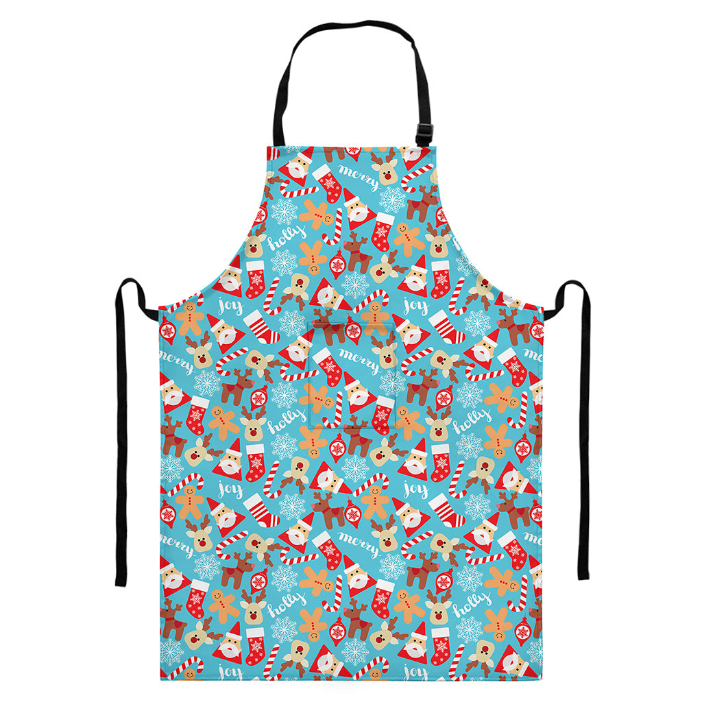 Cute Christmas Elements Pattern Print Bib Apron With Pocket