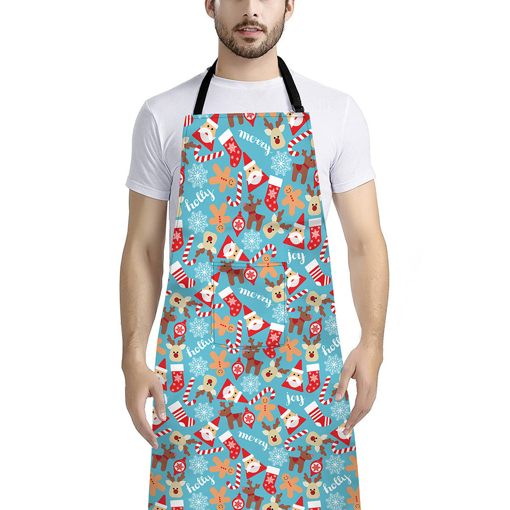 Cute Christmas Elements Pattern Print Bib Apron With Pocket