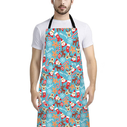 Cute Christmas Elements Pattern Print Bib Apron With Pocket