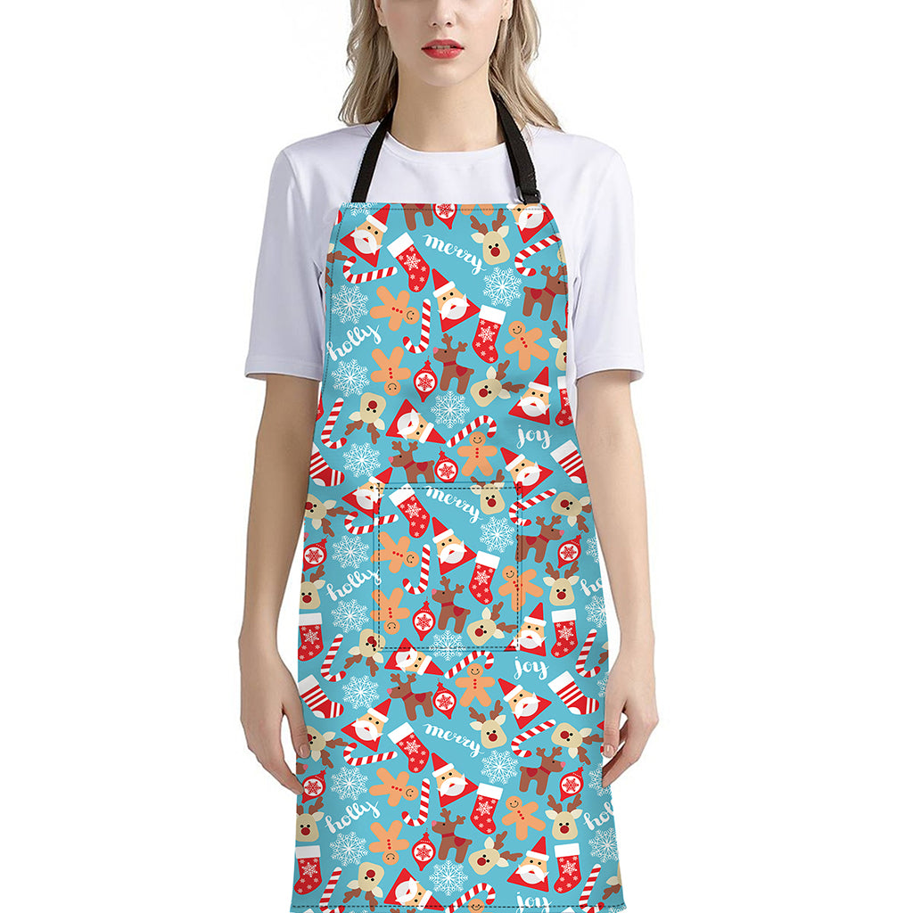 Cute Christmas Elements Pattern Print Bib Apron With Pocket