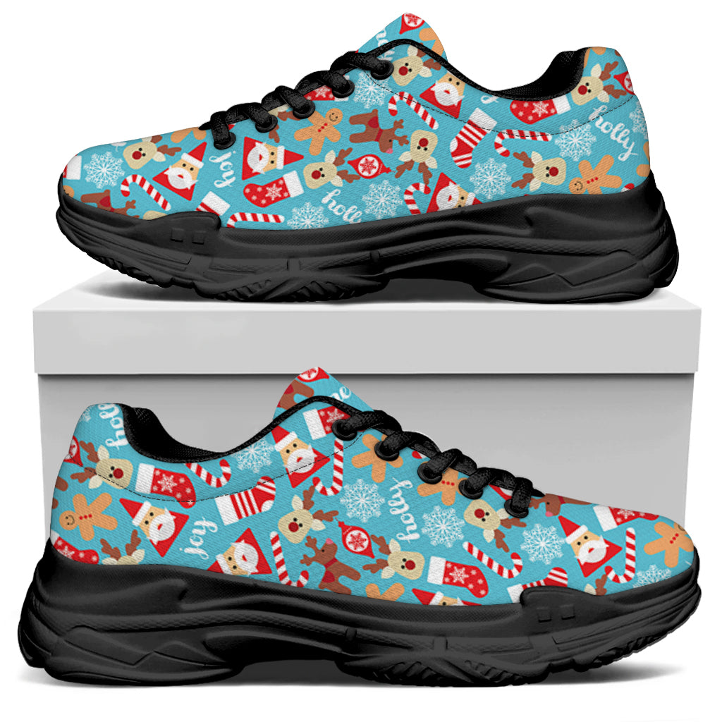 Cute Christmas Elements Pattern Print Black Chunky Shoes