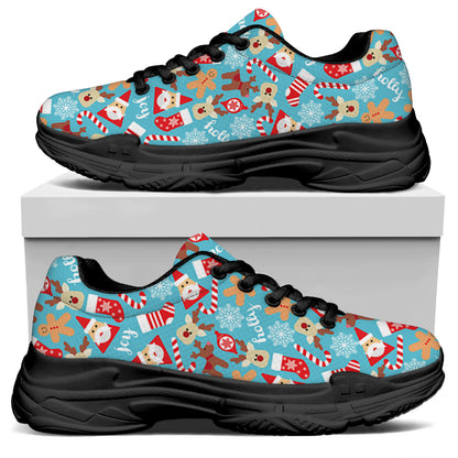 Cute Christmas Elements Pattern Print Black Chunky Shoes