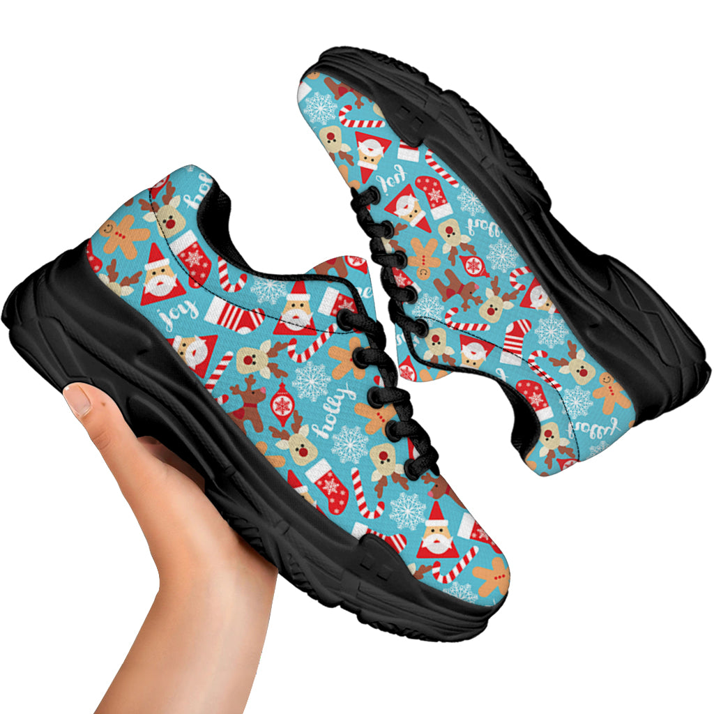 Cute Christmas Elements Pattern Print Black Chunky Shoes