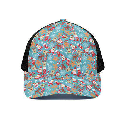 Cute Christmas Elements Pattern Print Black Mesh Trucker Cap