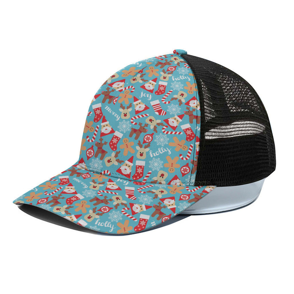 Cute Christmas Elements Pattern Print Black Mesh Trucker Cap
