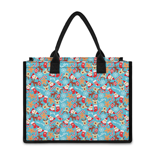 Cute Christmas Elements Pattern Print Canvas Tote Bag