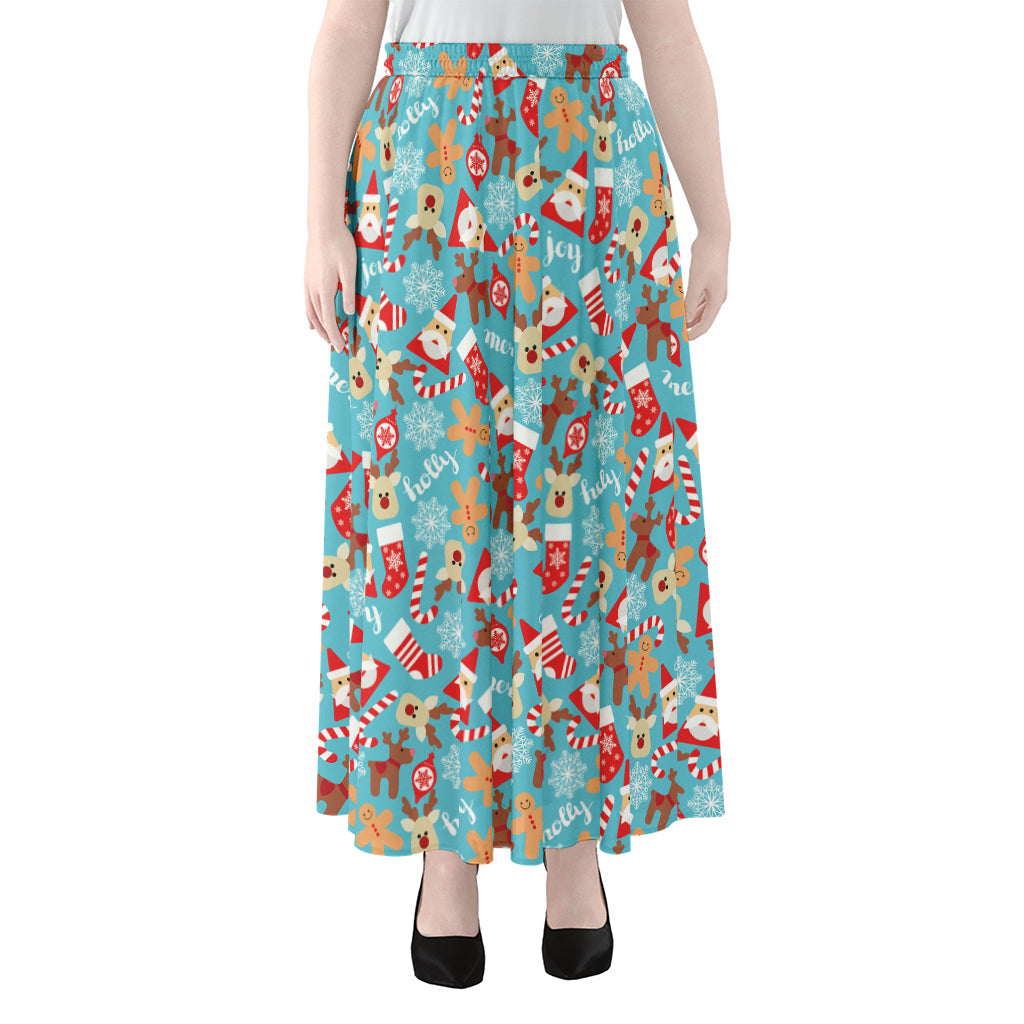 Cute Christmas Elements Pattern Print Chiffon Maxi Skirt