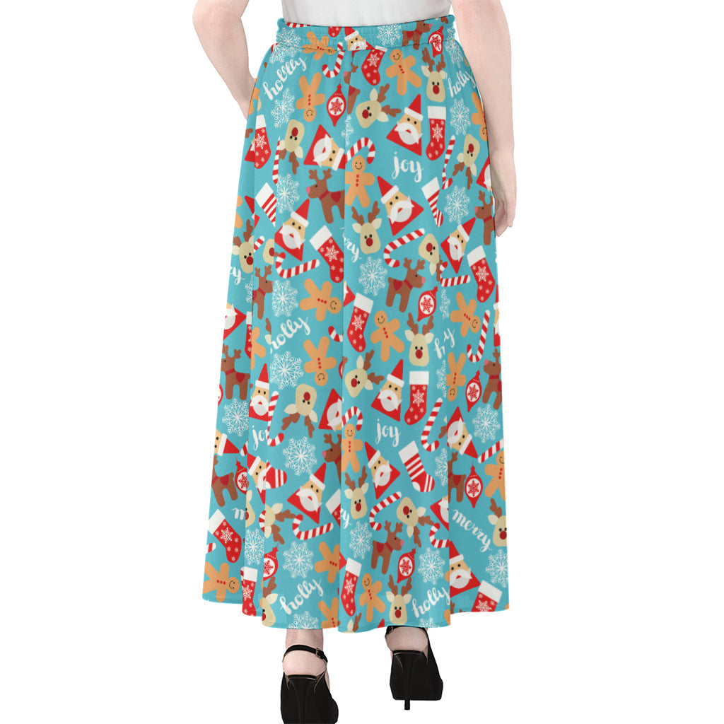 Cute Christmas Elements Pattern Print Chiffon Maxi Skirt