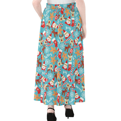 Cute Christmas Elements Pattern Print Chiffon Maxi Skirt