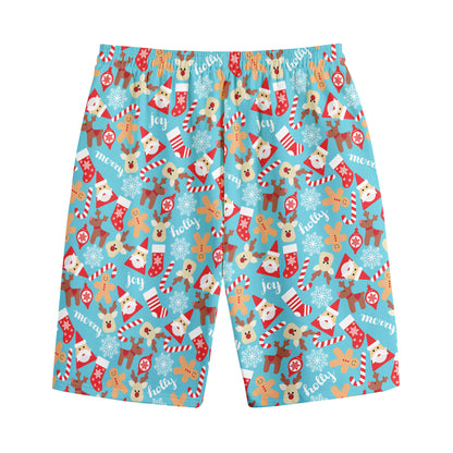 Cute Christmas Elements Pattern Print Cotton Shorts