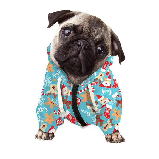 Cute Christmas Elements Pattern Print Dog Zip Up Hoodie