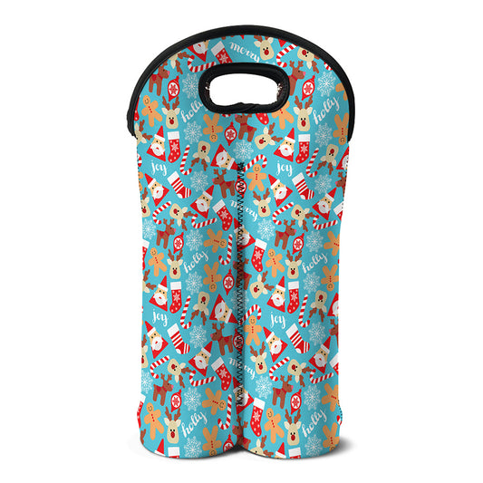 Cute Christmas Elements Pattern Print Double Neoprene Wine Tote
