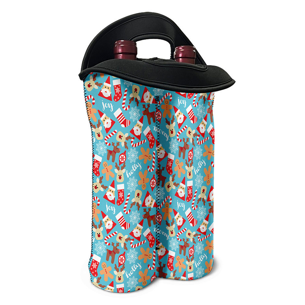 Cute Christmas Elements Pattern Print Double Neoprene Wine Tote