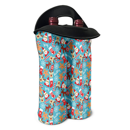 Cute Christmas Elements Pattern Print Double Neoprene Wine Tote
