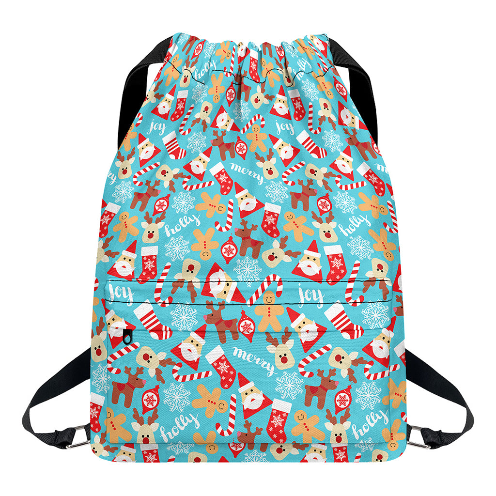 Cute Christmas Elements Pattern Print Drawstring Backpack