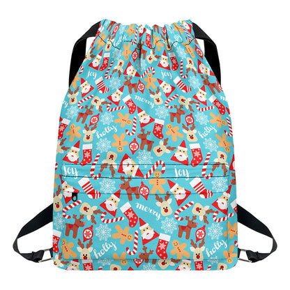 Cute Christmas Elements Pattern Print Drawstring Backpack