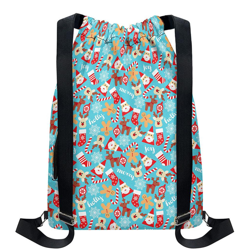 Cute Christmas Elements Pattern Print Drawstring Backpack