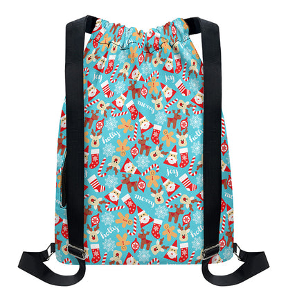 Cute Christmas Elements Pattern Print Drawstring Backpack