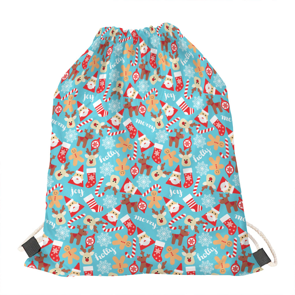 Cute Christmas Elements Pattern Print Drawstring Bag