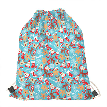 Cute Christmas Elements Pattern Print Drawstring Bag