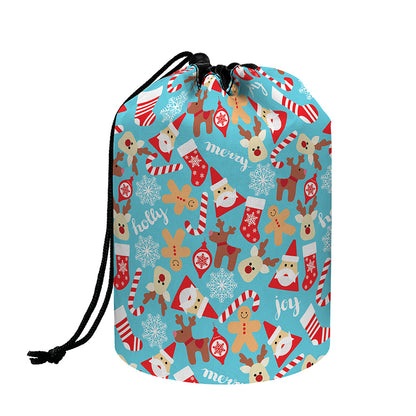 Cute Christmas Elements Pattern Print Drawstring Makeup Bag