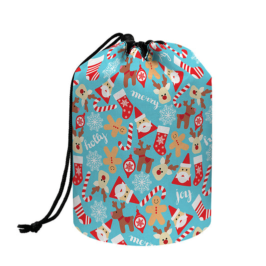 Cute Christmas Elements Pattern Print Drawstring Makeup Bag