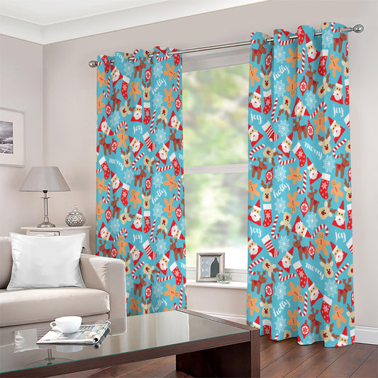Cute Christmas Elements Pattern Print Extra Wide Grommet Curtains