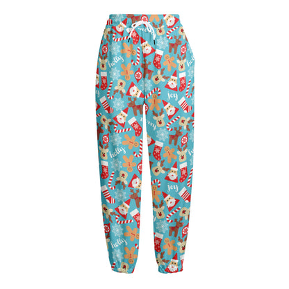 Cute Christmas Elements Pattern Print Fleece Lined Knit Pants