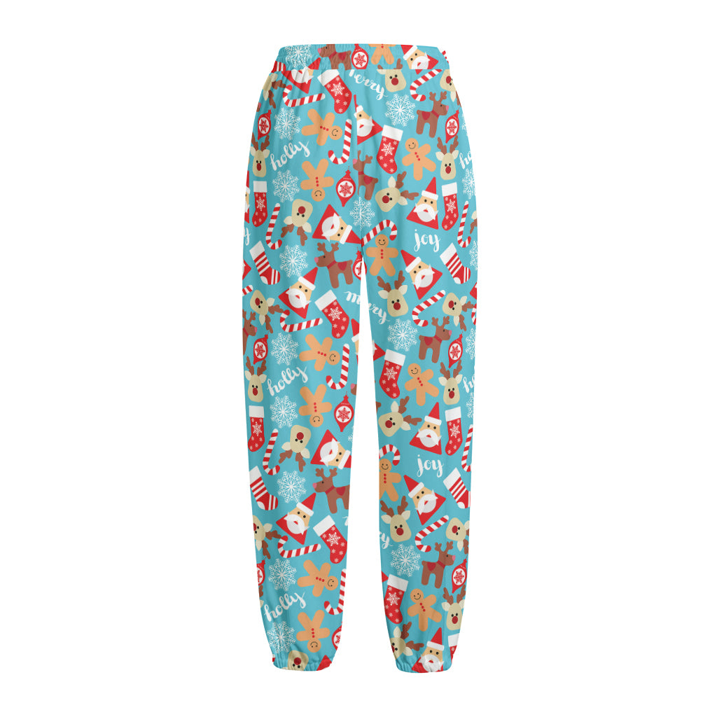 Cute Christmas Elements Pattern Print Fleece Lined Knit Pants