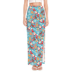 Cute Christmas Elements Pattern Print High Slit Maxi Skirt