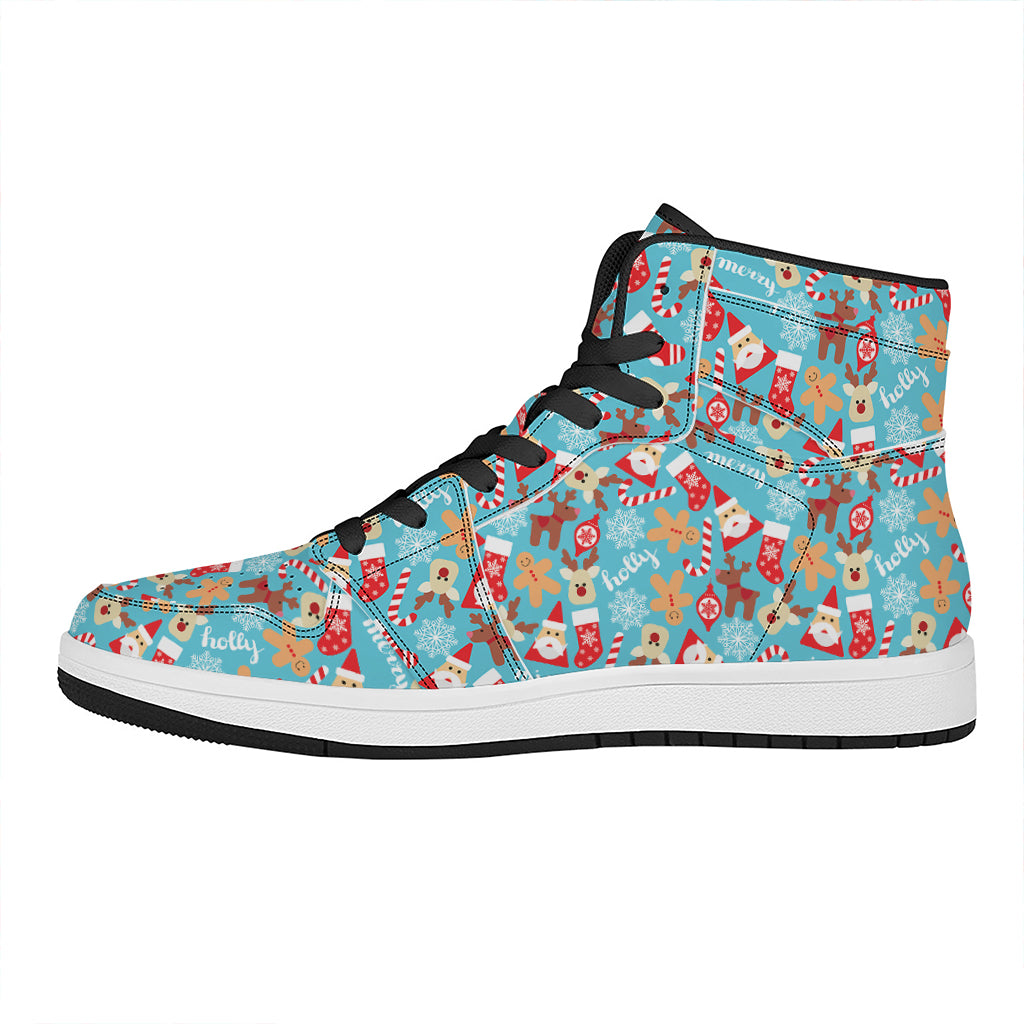 Cute Christmas Elements Pattern Print High Top Leather Sneakers