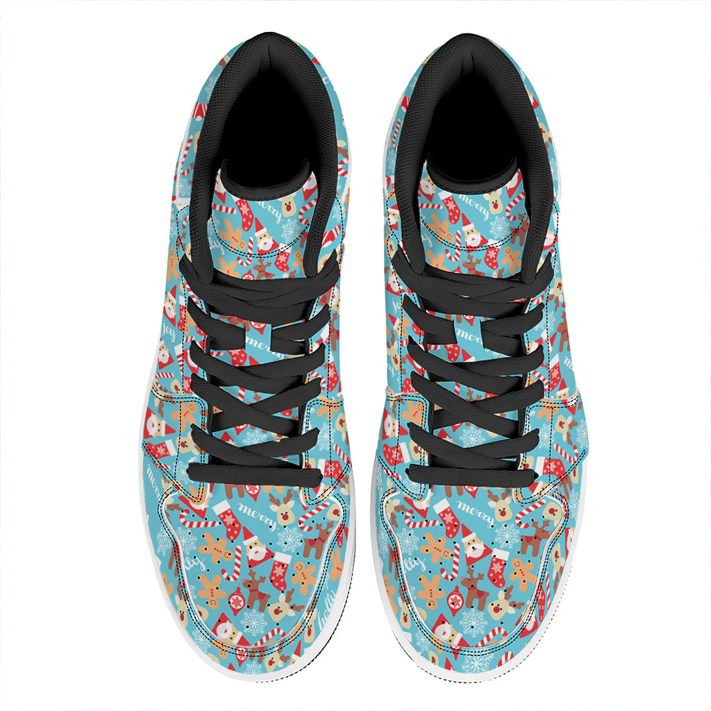 Cute Christmas Elements Pattern Print High Top Leather Sneakers