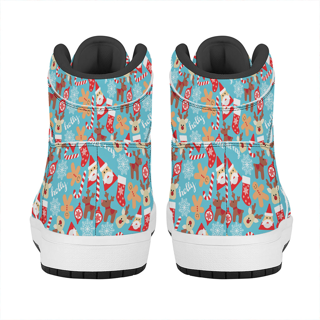 Cute Christmas Elements Pattern Print High Top Leather Sneakers