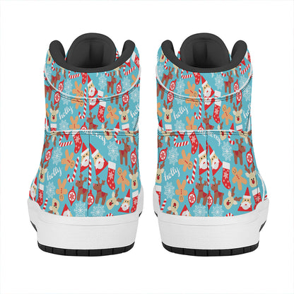 Cute Christmas Elements Pattern Print High Top Leather Sneakers