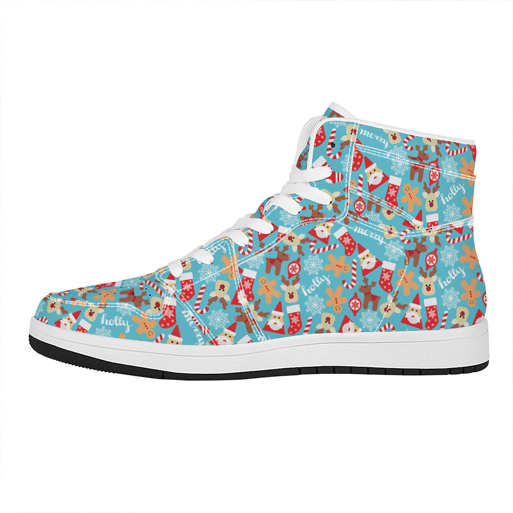 Cute Christmas Elements Pattern Print High Top Leather Sneakers