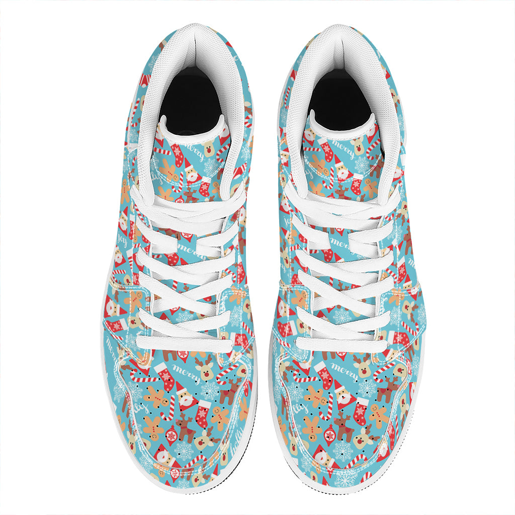 Cute Christmas Elements Pattern Print High Top Leather Sneakers