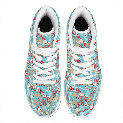 Cute Christmas Elements Pattern Print High Top Leather Sneakers
