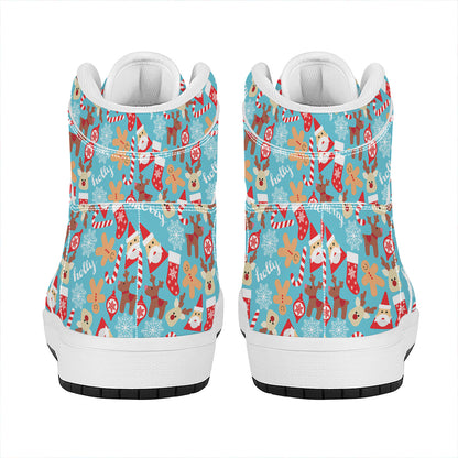 Cute Christmas Elements Pattern Print High Top Leather Sneakers