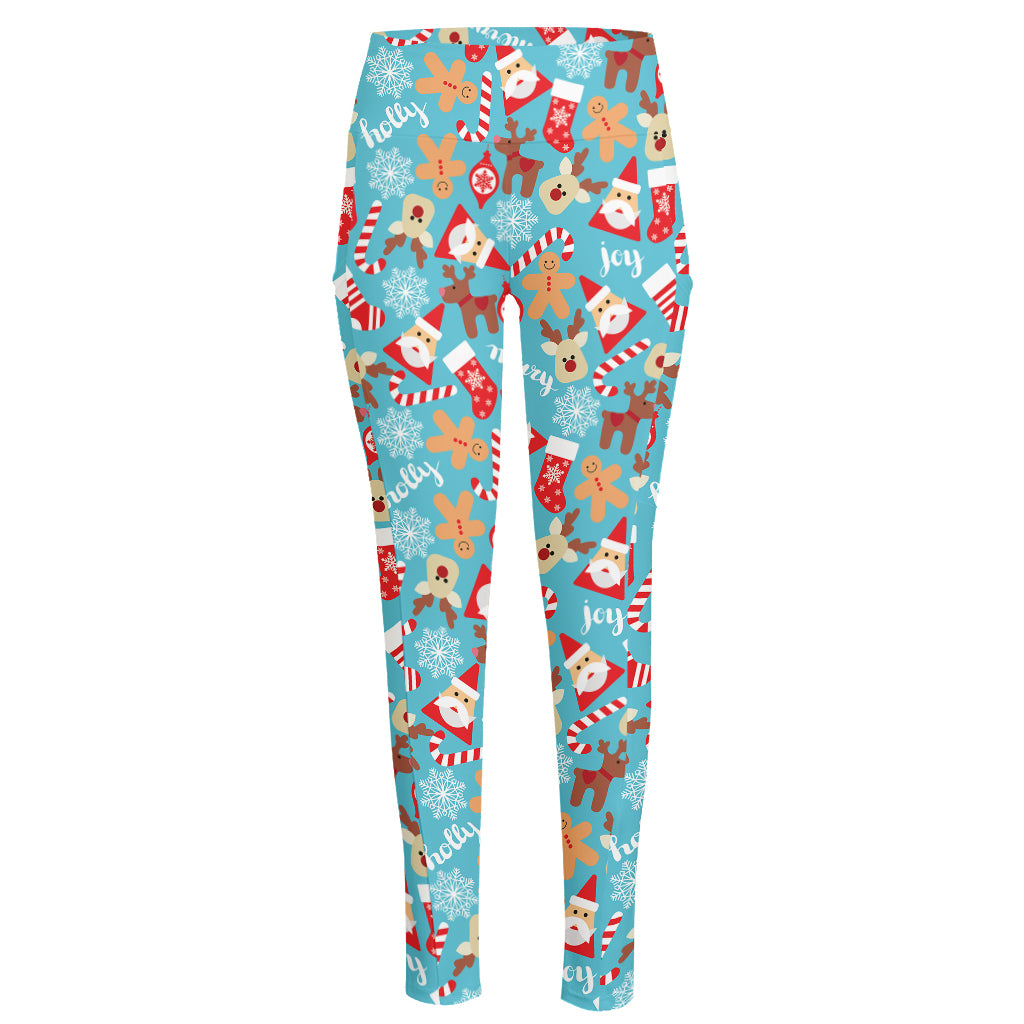 Cute Christmas Elements Pattern Print High-Waisted Pocket Leggings