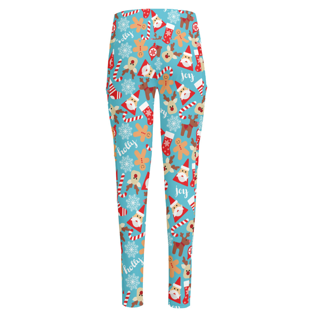 Cute Christmas Elements Pattern Print High-Waisted Pocket Leggings