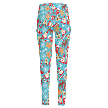 Cute Christmas Elements Pattern Print High-Waisted Pocket Leggings
