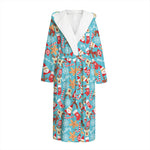 Cute Christmas Elements Pattern Print Hooded Bathrobe