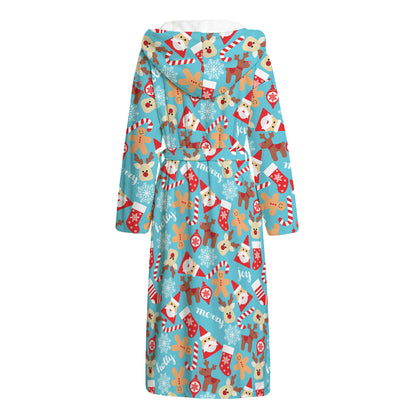 Cute Christmas Elements Pattern Print Hooded Bathrobe