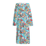 Cute Christmas Elements Pattern Print Hooded Bathrobe
